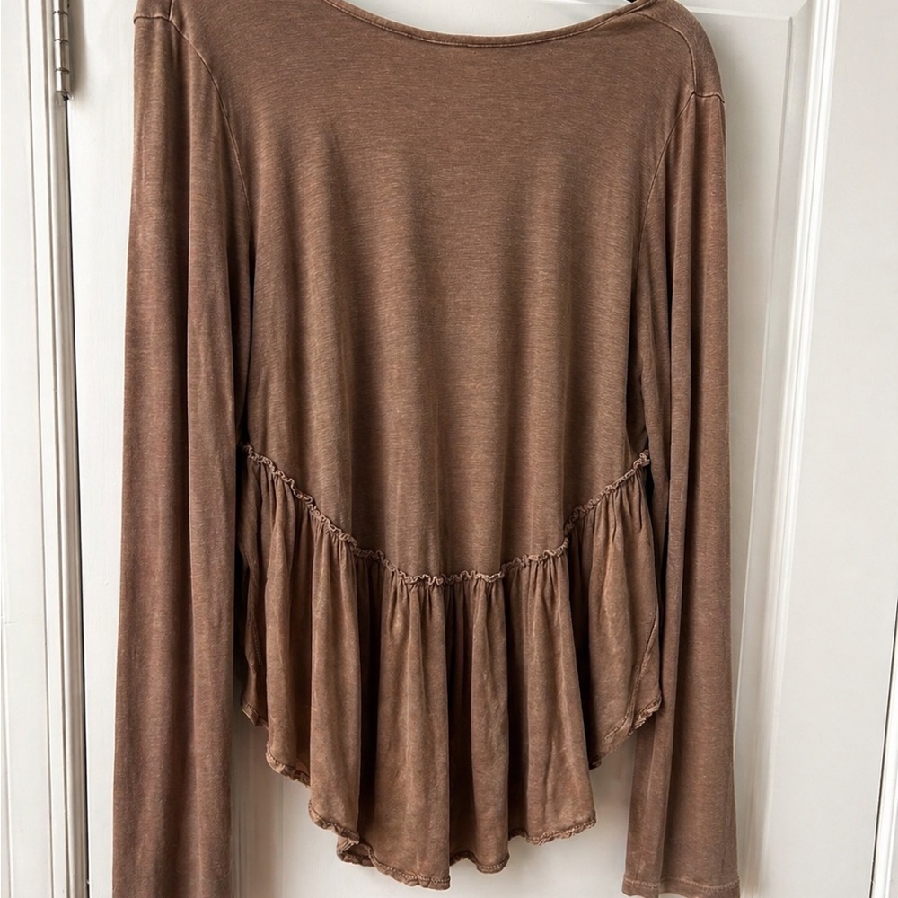 Umgee Brown Long Sleeve Peplum Top